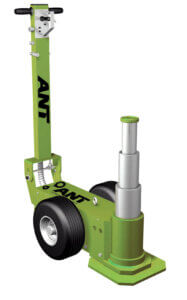 A green and white pallet jack labeled "ANT" stands idle with no context provided.